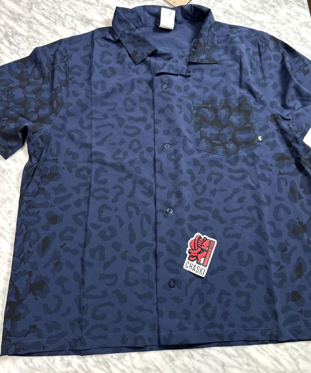 Nike SB Print Bowler Button-Up Skate Shirt Blue FN2595-410 Adult Unisex Large
